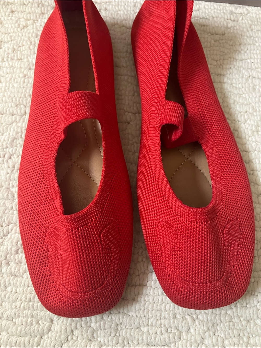 Women’s Red Knit Square Toe Mary Jane Flats Size 41 (10/10.5) - Picture 3 of 8